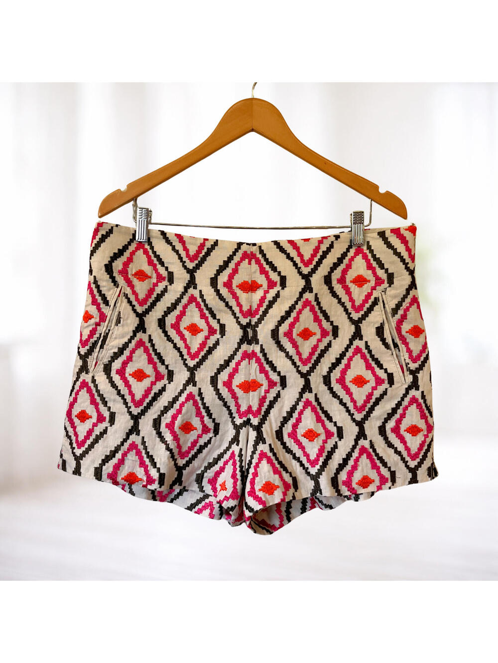 LOFT Beige Embroidered Linen The Riviera Shorts 14 Resort Boho Beach Coastal